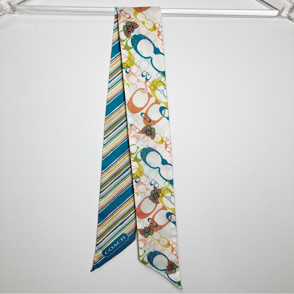 Rare Coach Vintage Limited Edition Multicolored Butterfly Reversible Silk Scarf - Picture 3 of 8